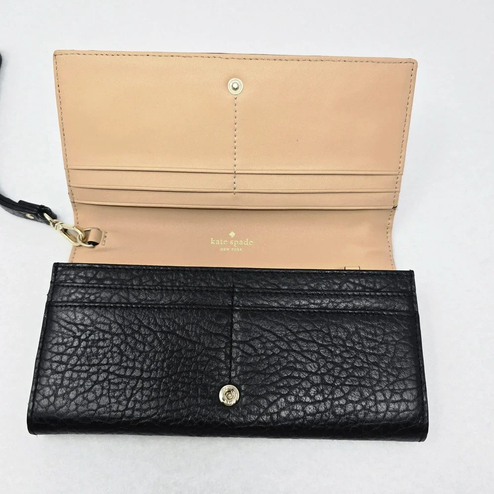 Kate Spade Wristlet Wallet Clutch Perri Lane Linney Black Leather READ FLAW